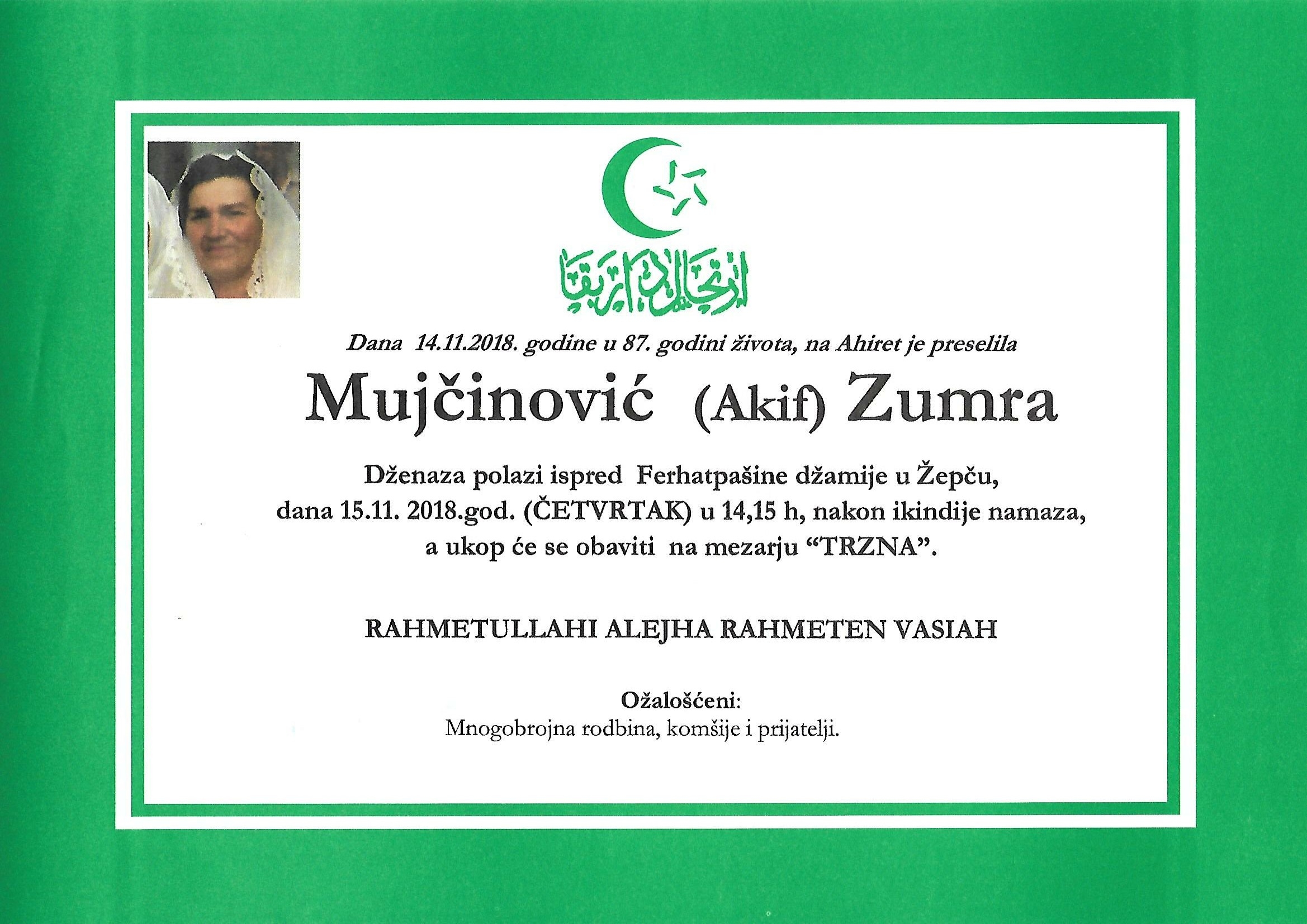 Dženaza – Zumra Mujčinović (dajdžinca)