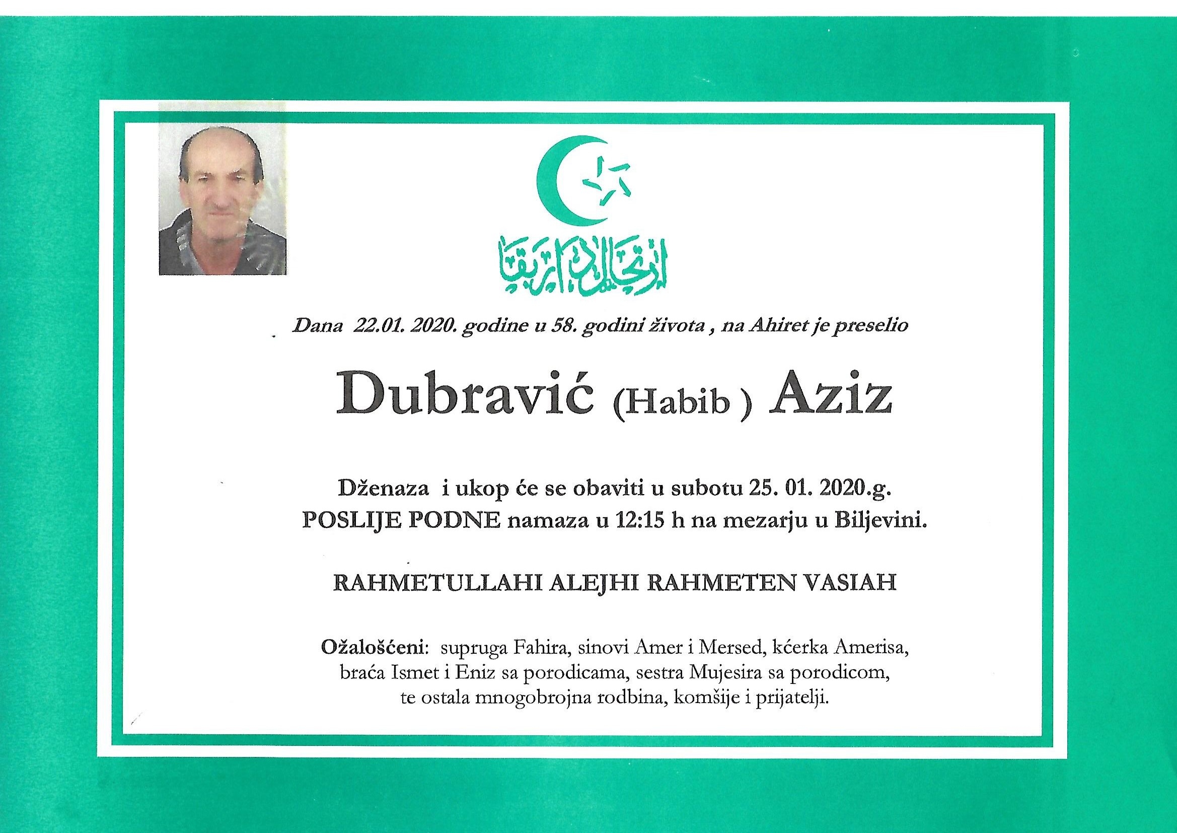Dženaza – Aziz Dubravić