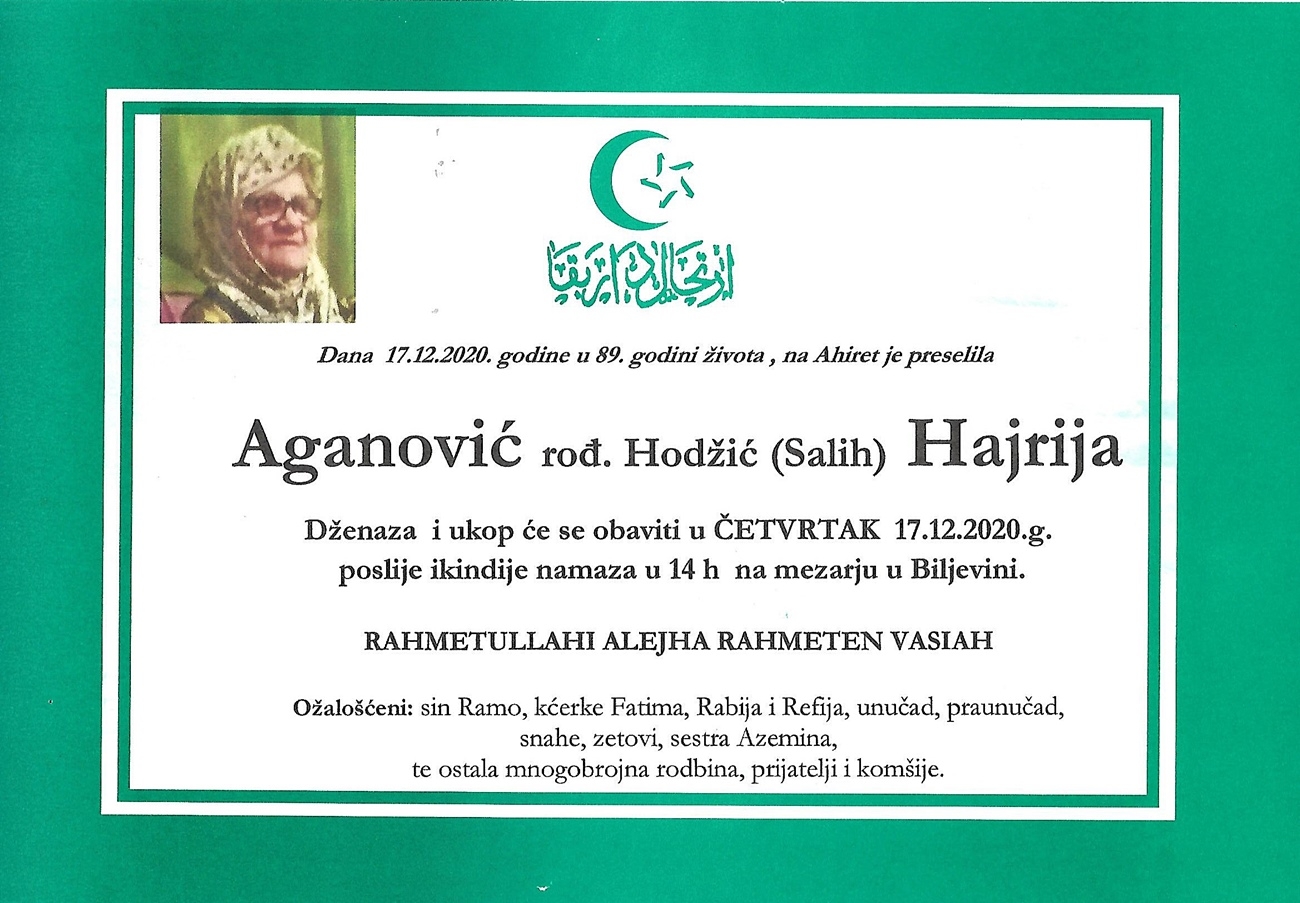 Dženaza – Hajrija Aganović