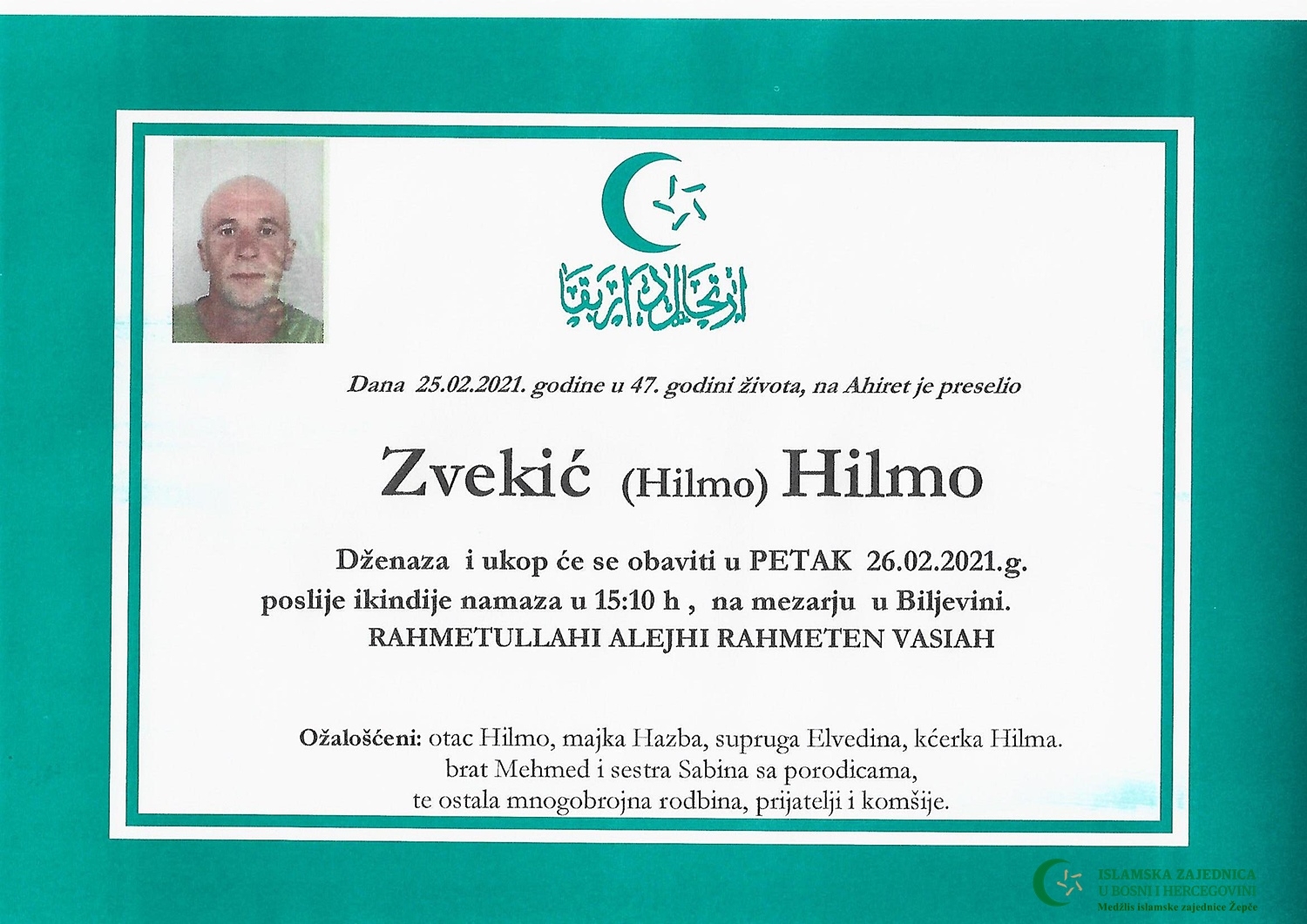 Dženaza – Hilmo Zvekić