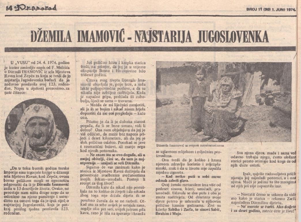 Iz arhive – Džemila Imamović, najstarija jugoslovenka