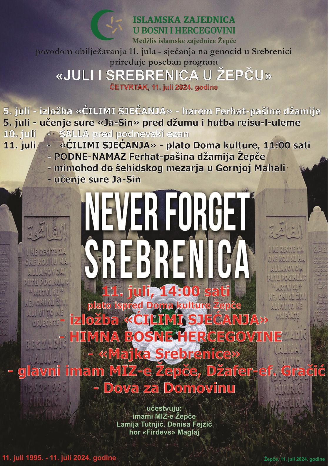 ČETVRTAK – 11. JULI – MEĐUNARODNI DAN SJEĆANJA NA GENOCID U SREBRENICI