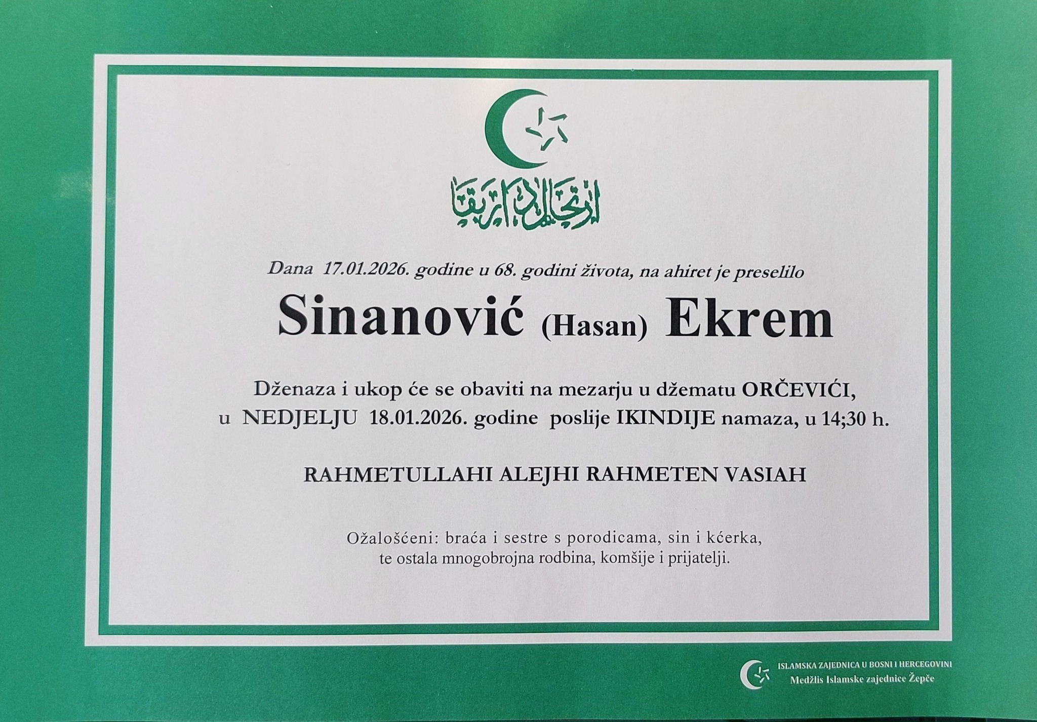 Dženaza – Ekrem Sinanović