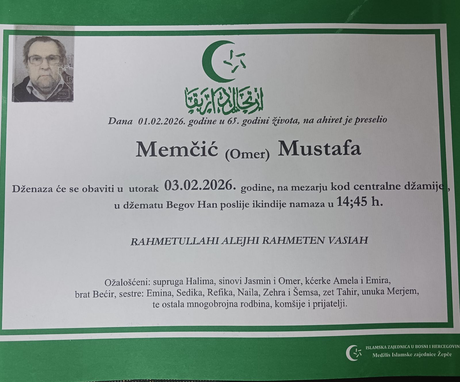 Dženaza – Mustafa Memčić