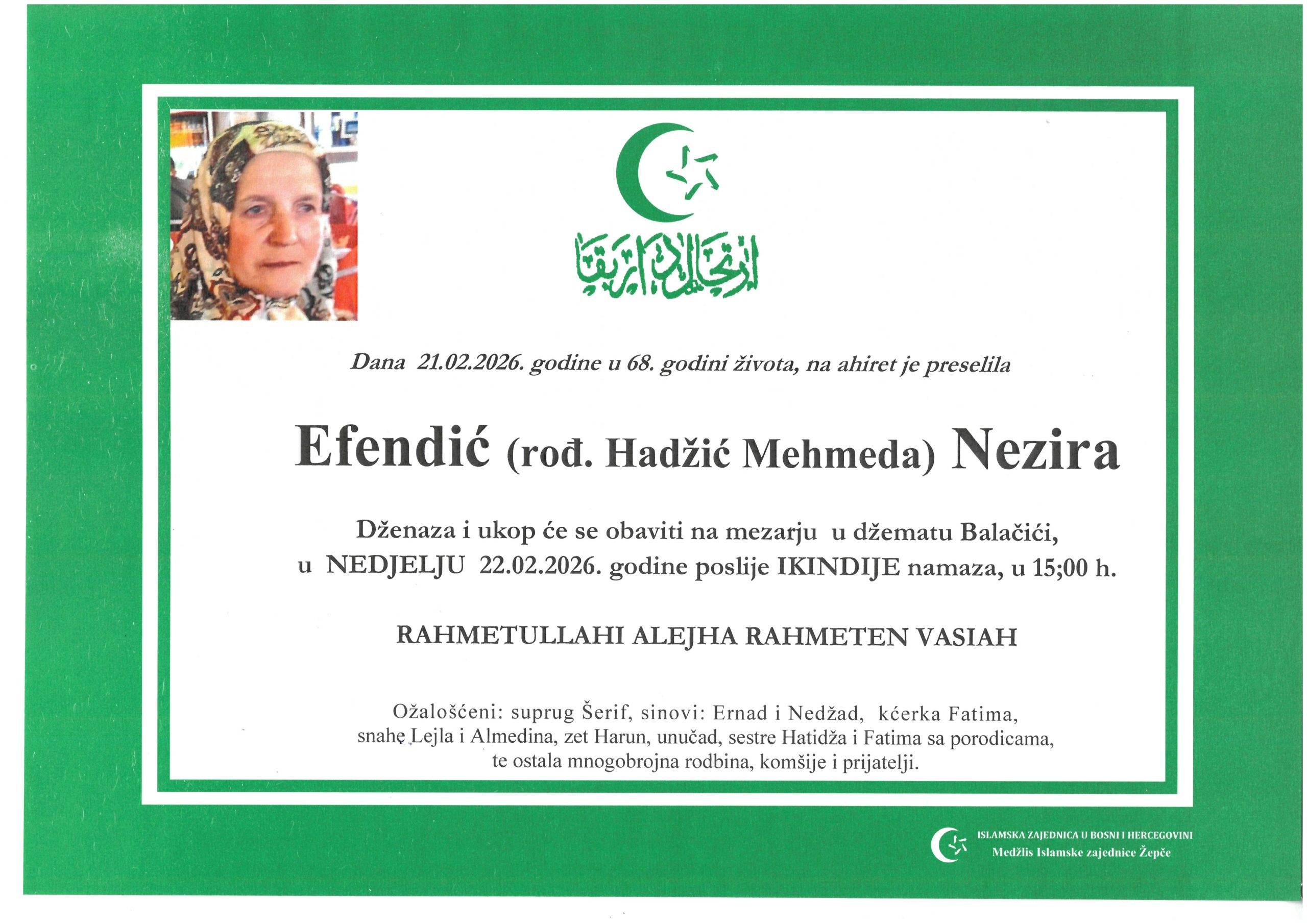 Dženaza – Nezira Efendić