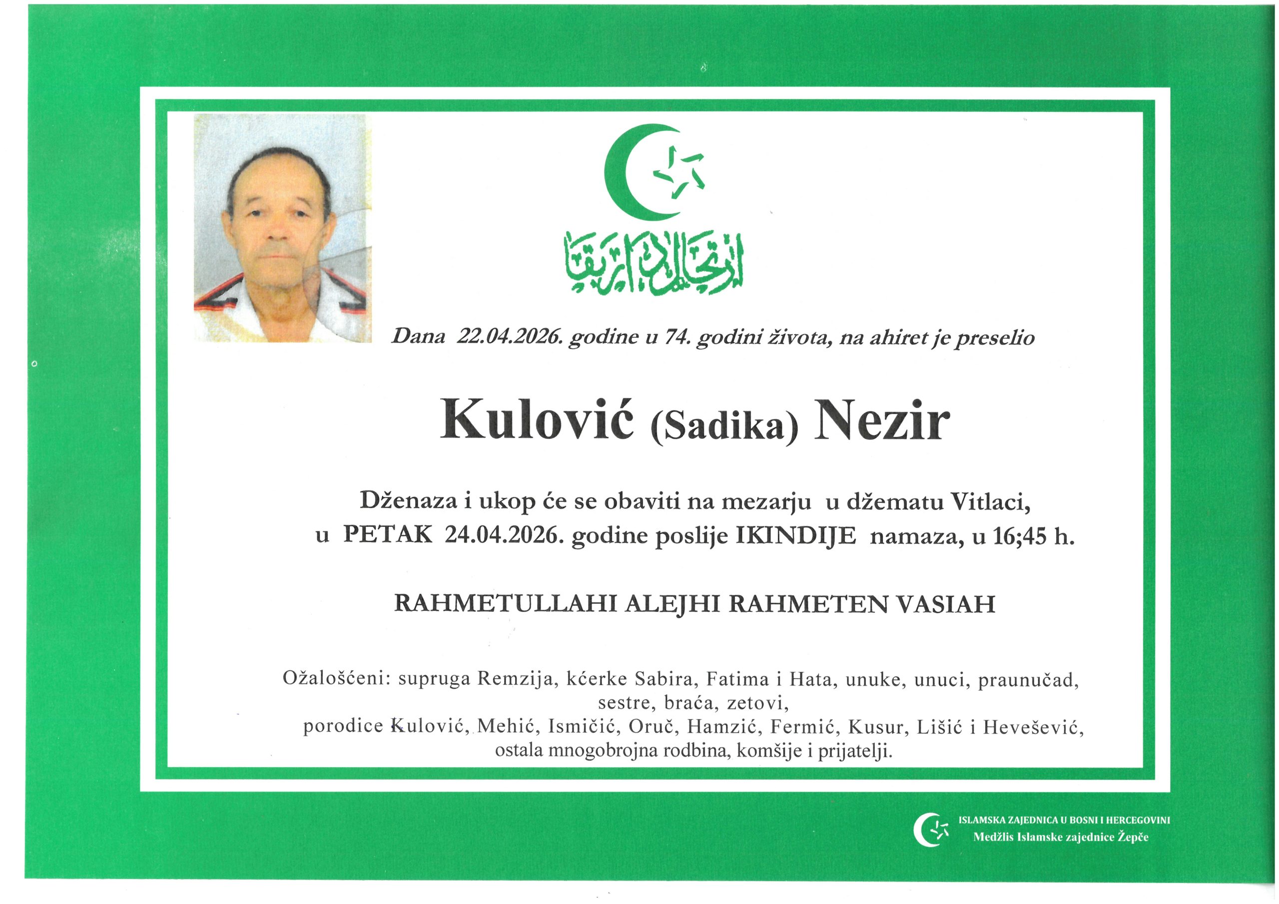 Dženaza – Nezir Kulović