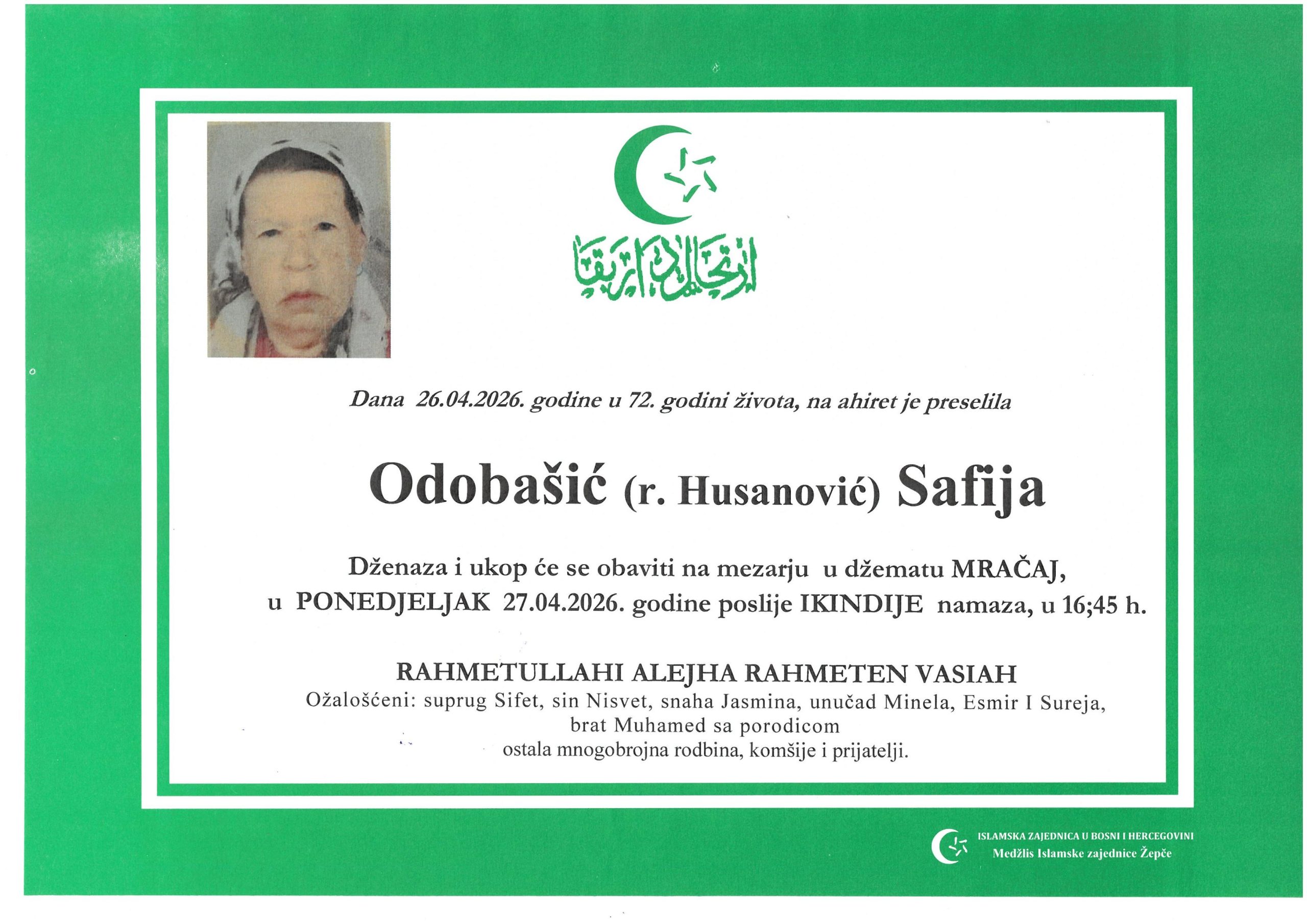 Dženaza – Safija Odobašić