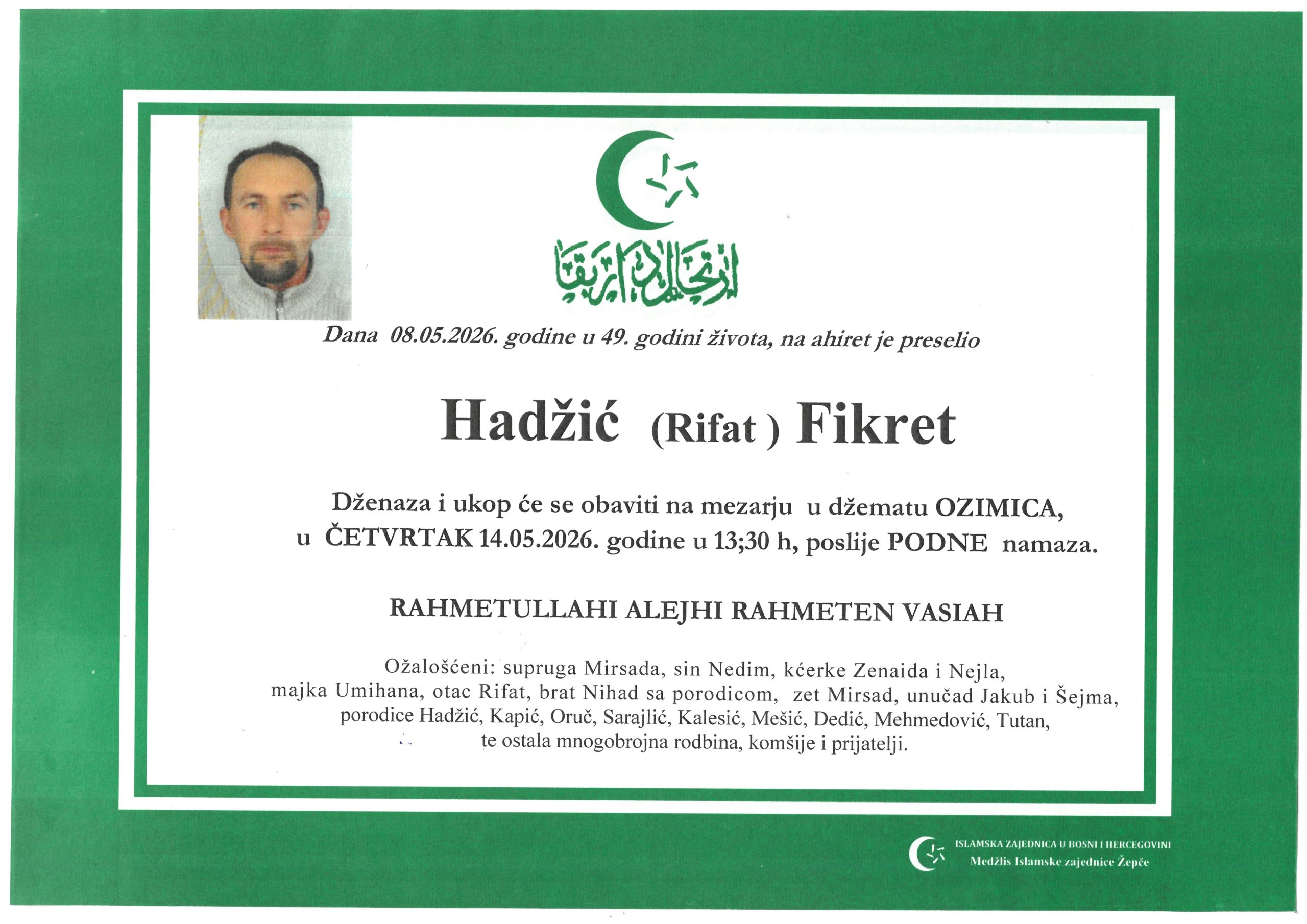 Dženaza – Fikret Hadžić
