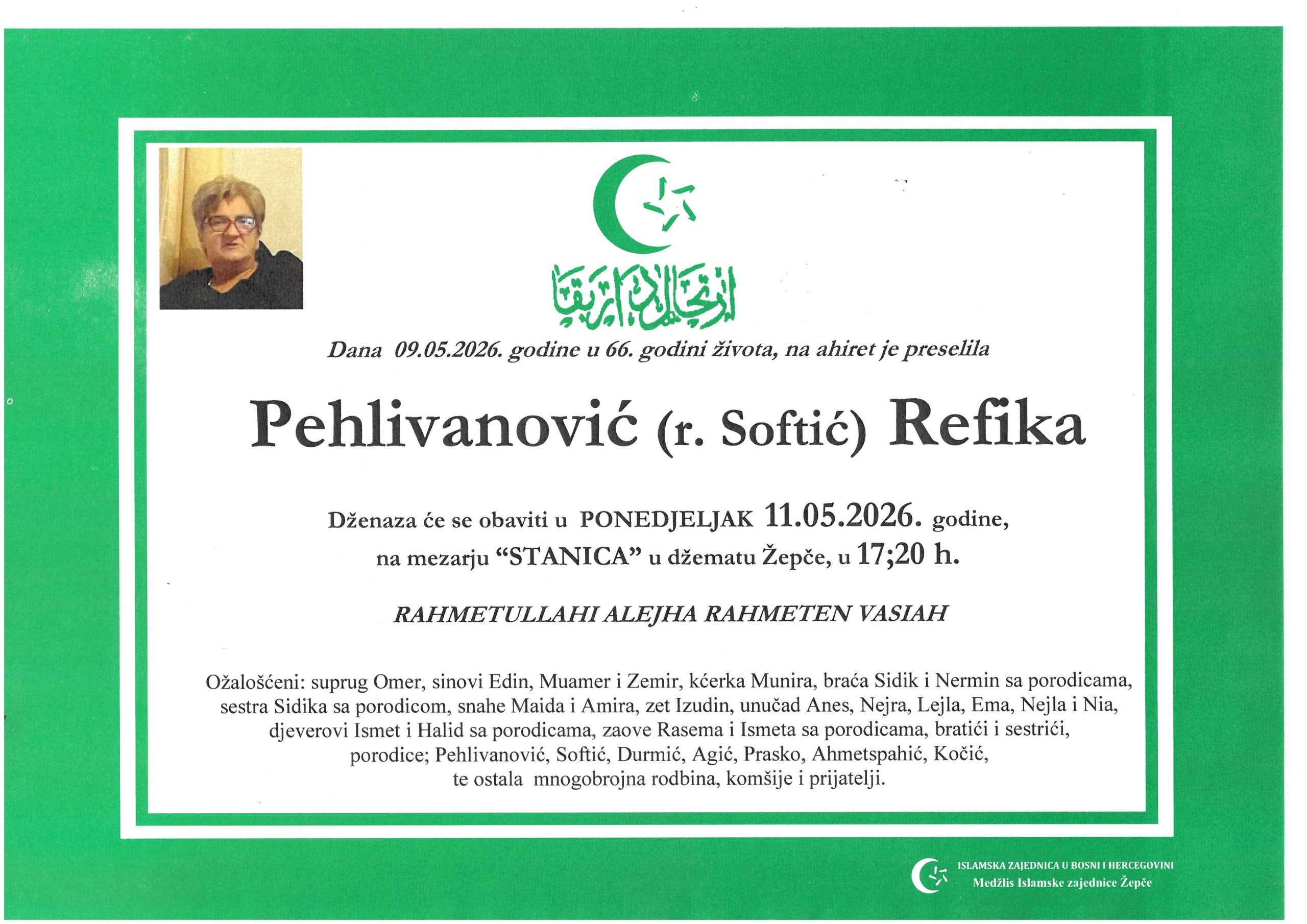 Dženaza – Refika Pehlivanović