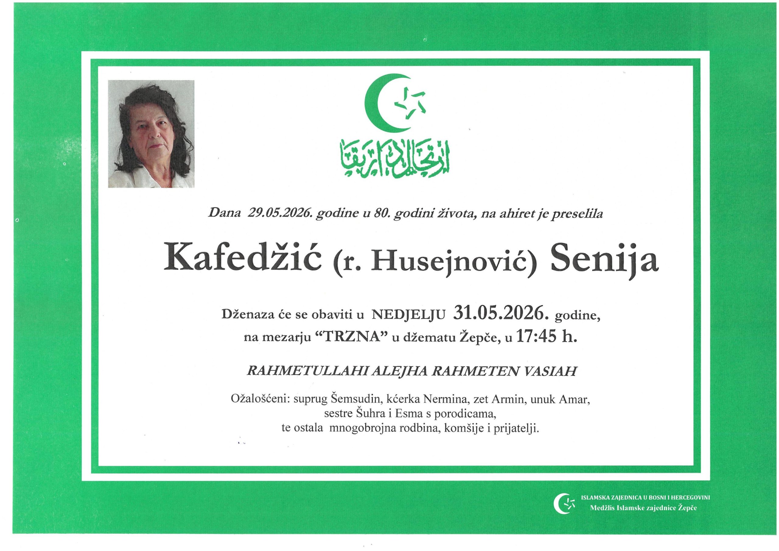 Dženaza – Senija Kafedžić