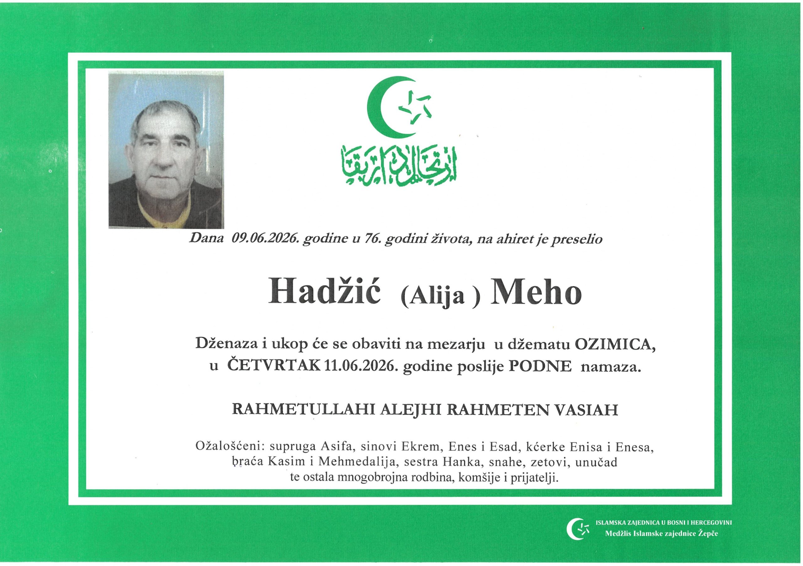 Dženaza – Meho Hadžić
