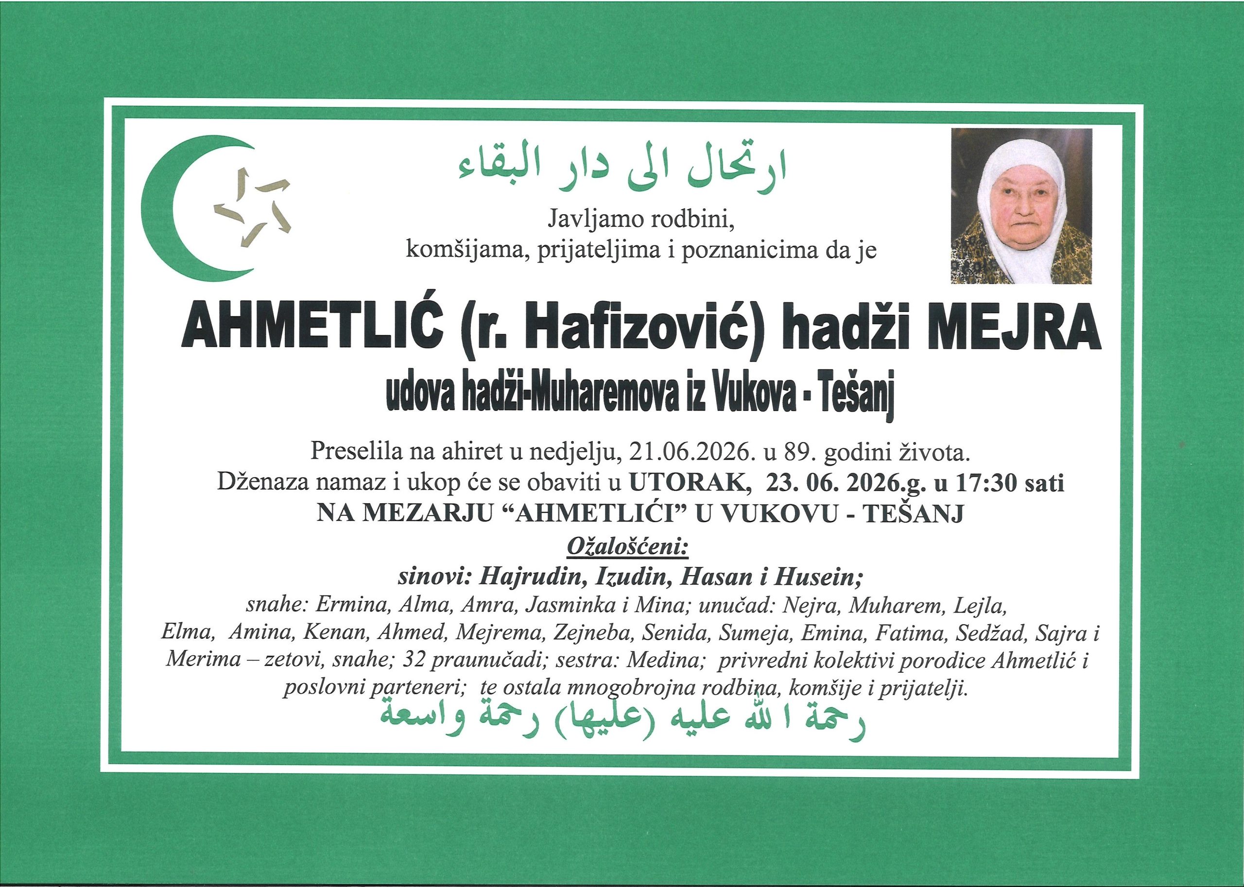 Dženaza – Mejra Ahmetlić