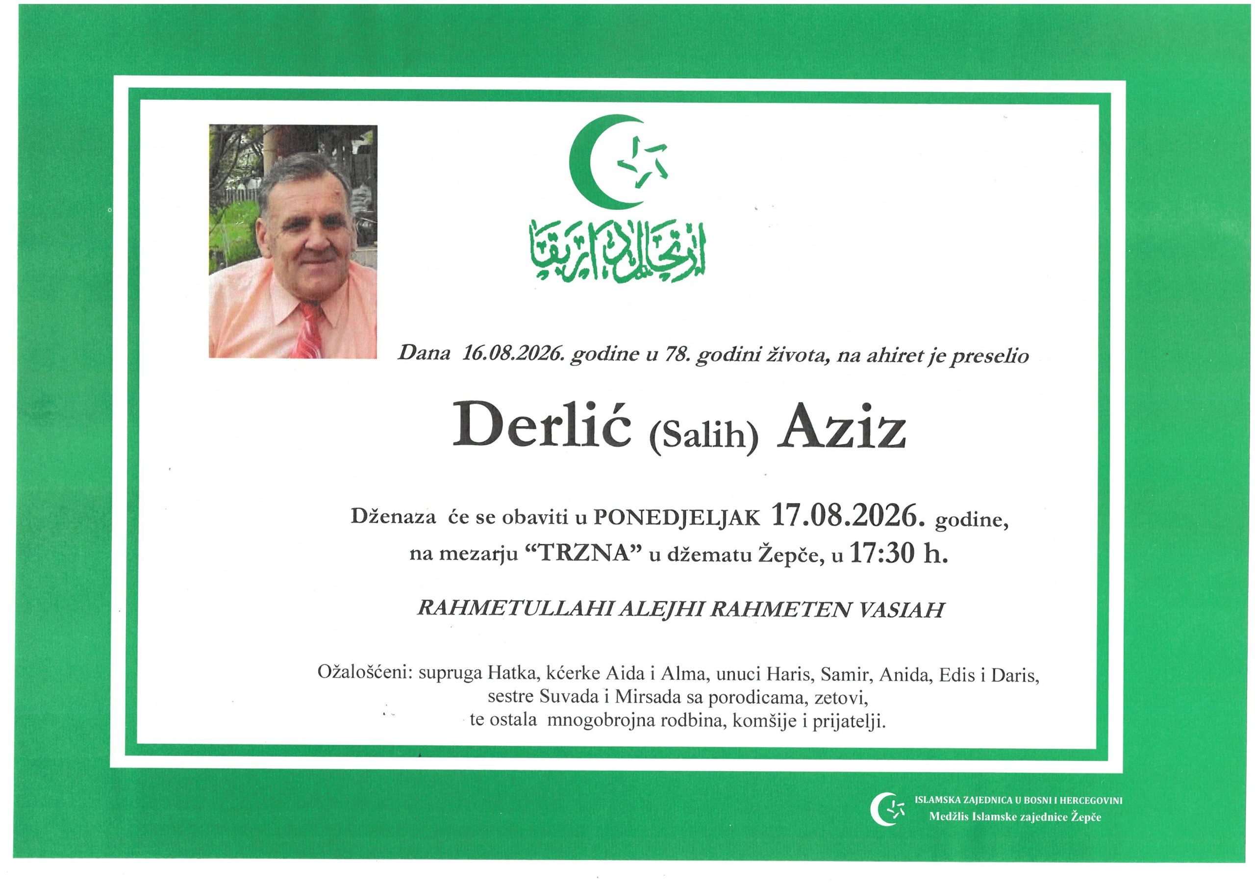 DŽENAZE – DERLIĆ AZIZ I AMERISA BEĆIROVIĆ (r. Derlić)