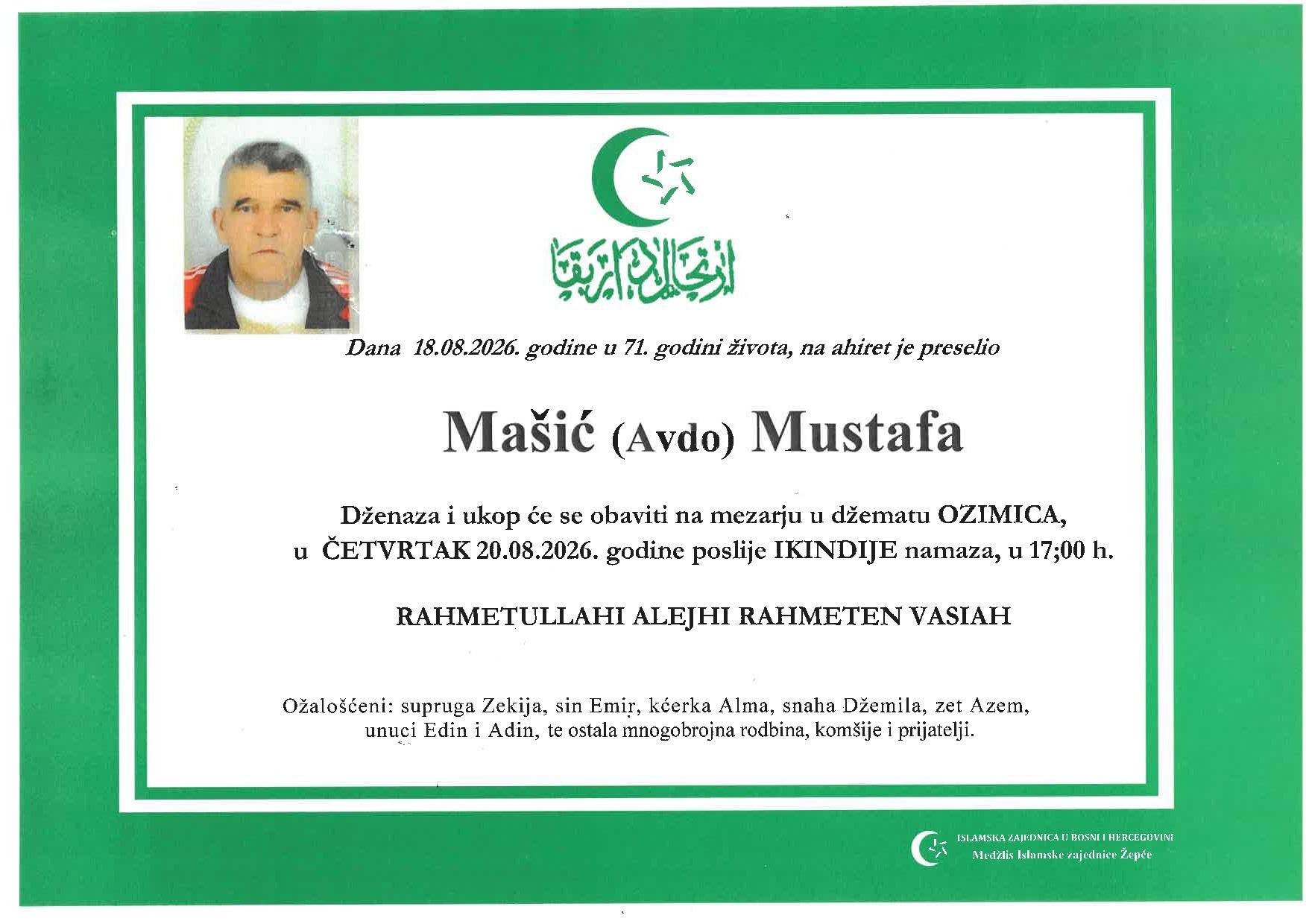 Dženaza – Mustafa Mašić