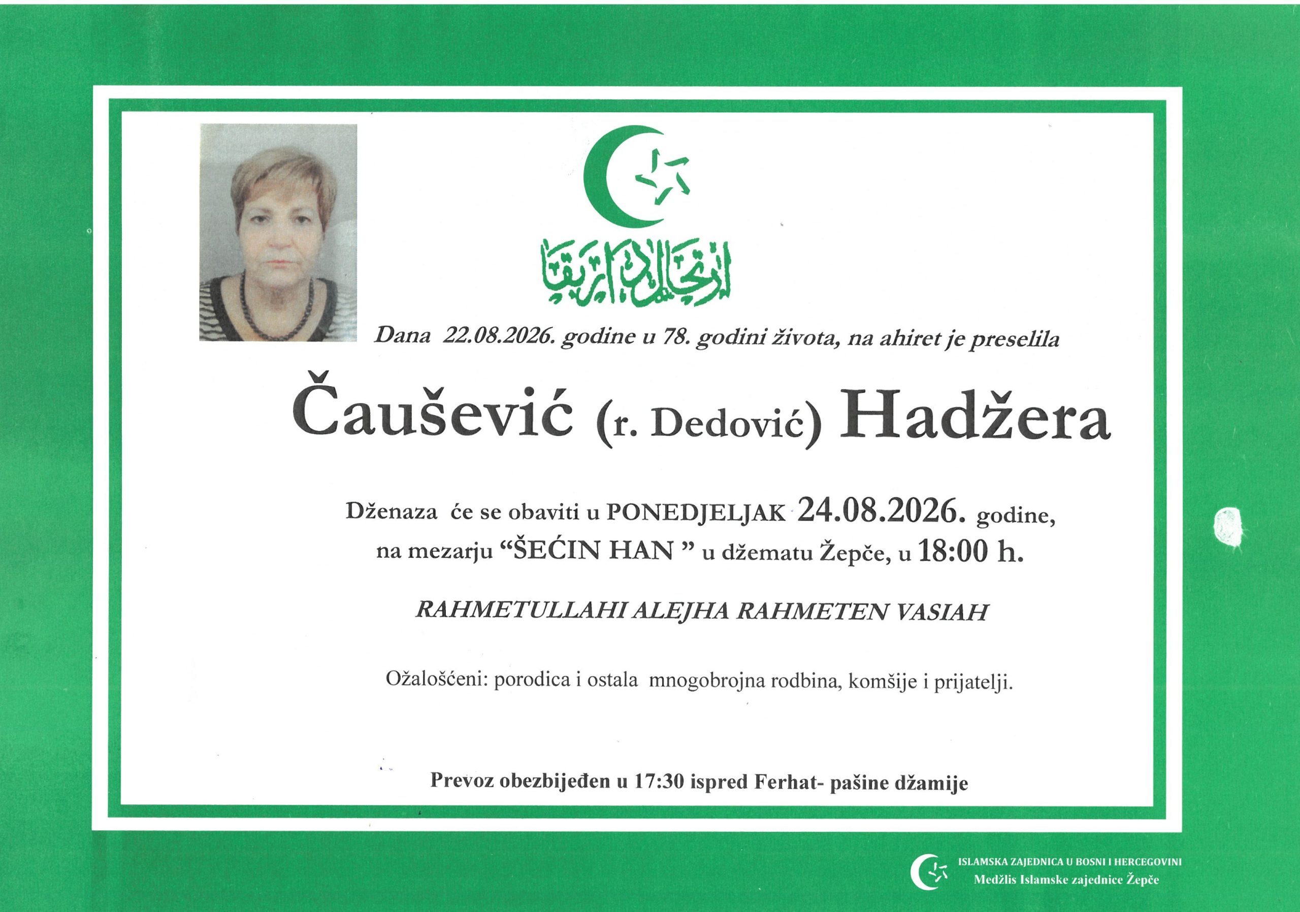 Dženaza – Hadžera Čaušević