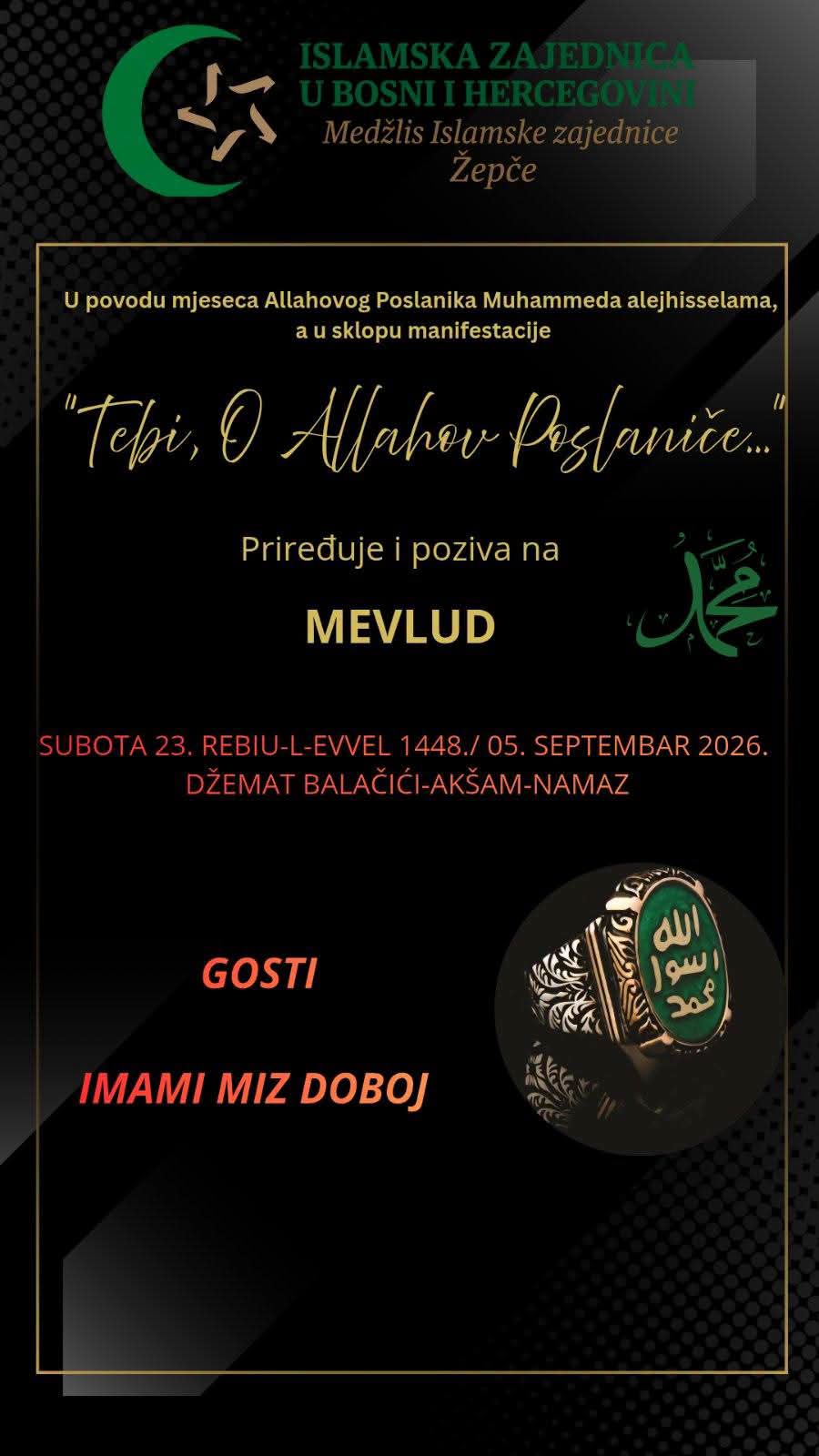 VEČERAS! GOST PREDAVAČ JE GLAVNI IMAM MIZ Medžlis Islamske zajednice Doboj IBRAHIM-ef. HALILOVIĆ