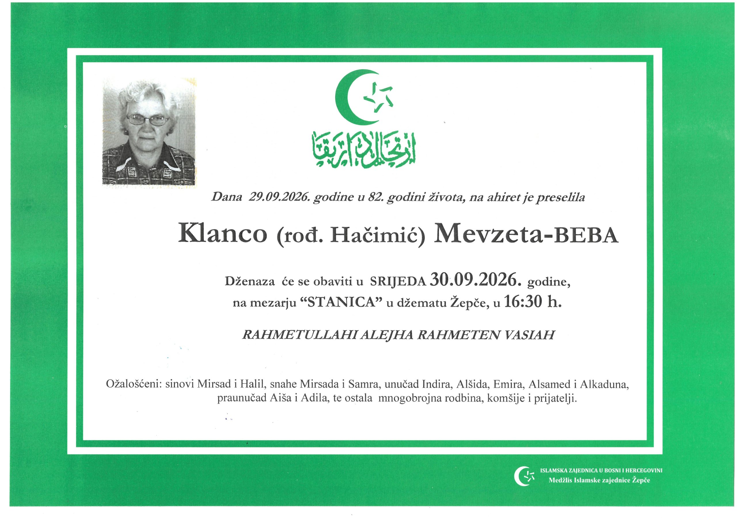 Dženaza – Mevzeta Klanco